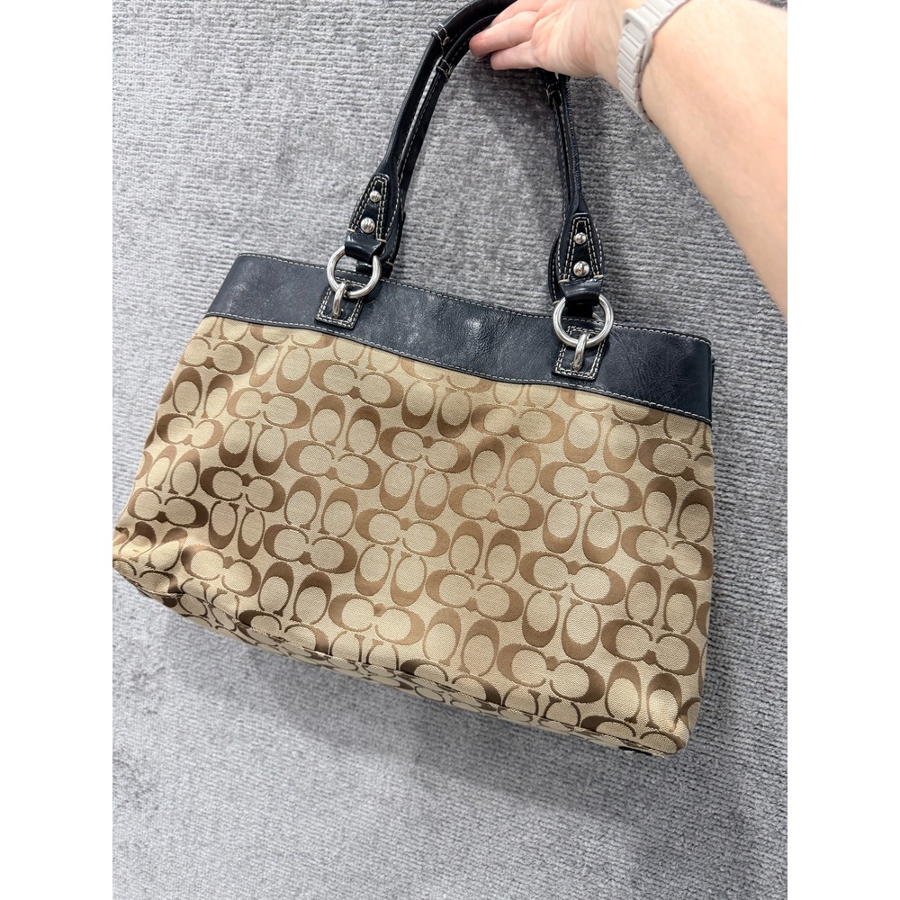 Coach Tote Bag Women Medium Brown Black F15534 Signature Canvas Leather Shoulder - Picture 3 of 8